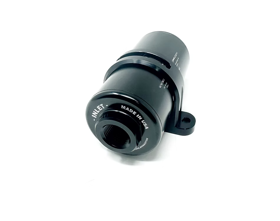 BPR billet inline fuel filter with 10 micron microglass filter element