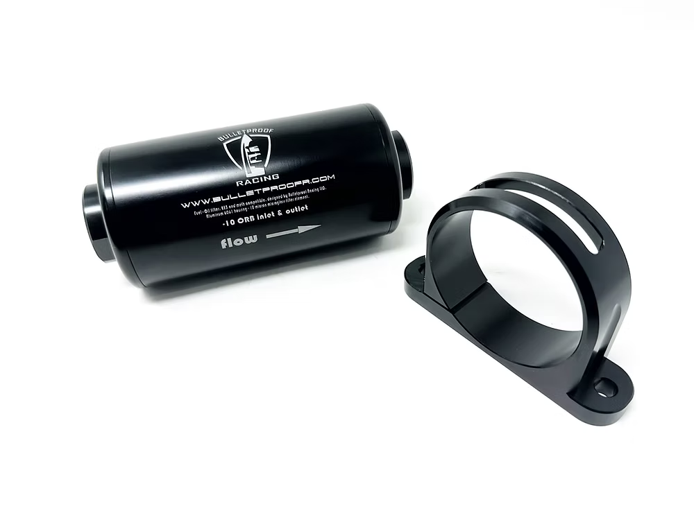 BPR billet inline fuel filter with 10 micron microglass filter element