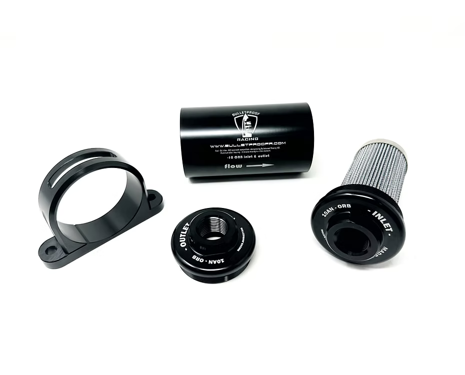 BPR billet inline fuel filter with 10 micron microglass filter element