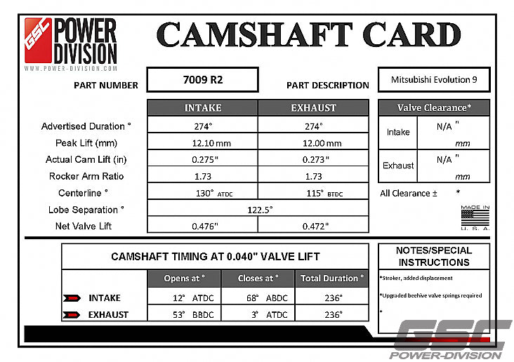 GSC Power-Division Billet Camshaft Evolution 9