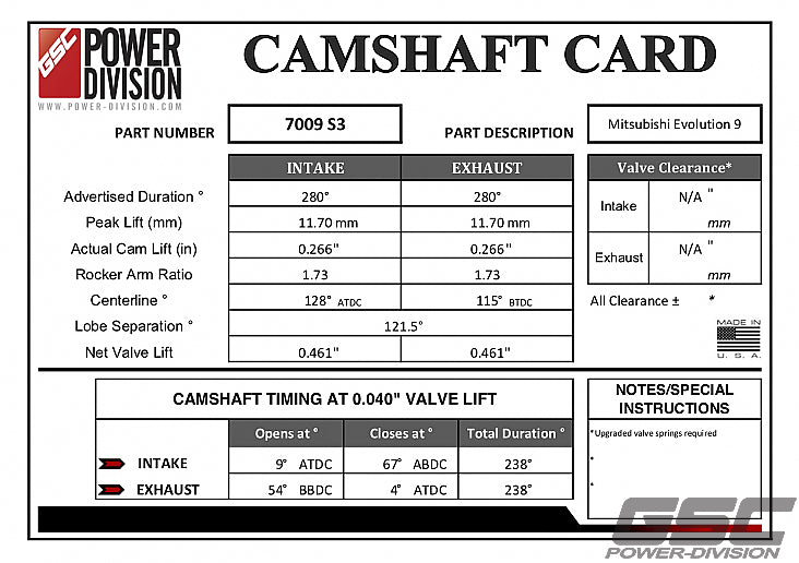 GSC Power-Division Billet Camshaft Evolution 9