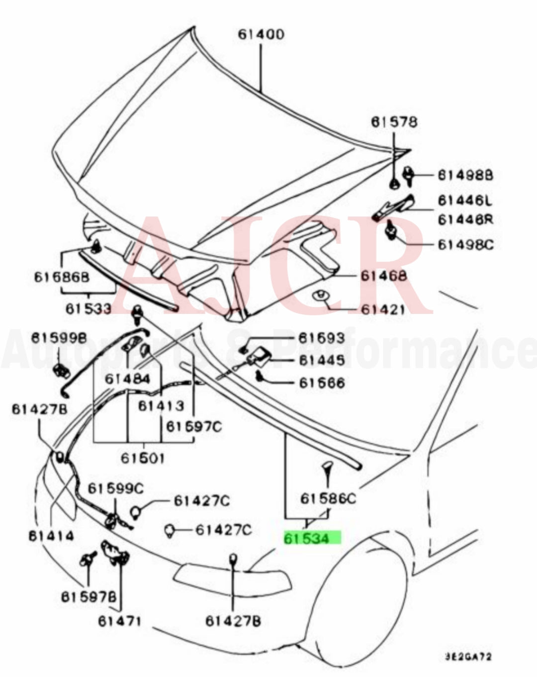 Mitsubishi Hood Weatherstrip Evo 4-6/Mirage 97-02