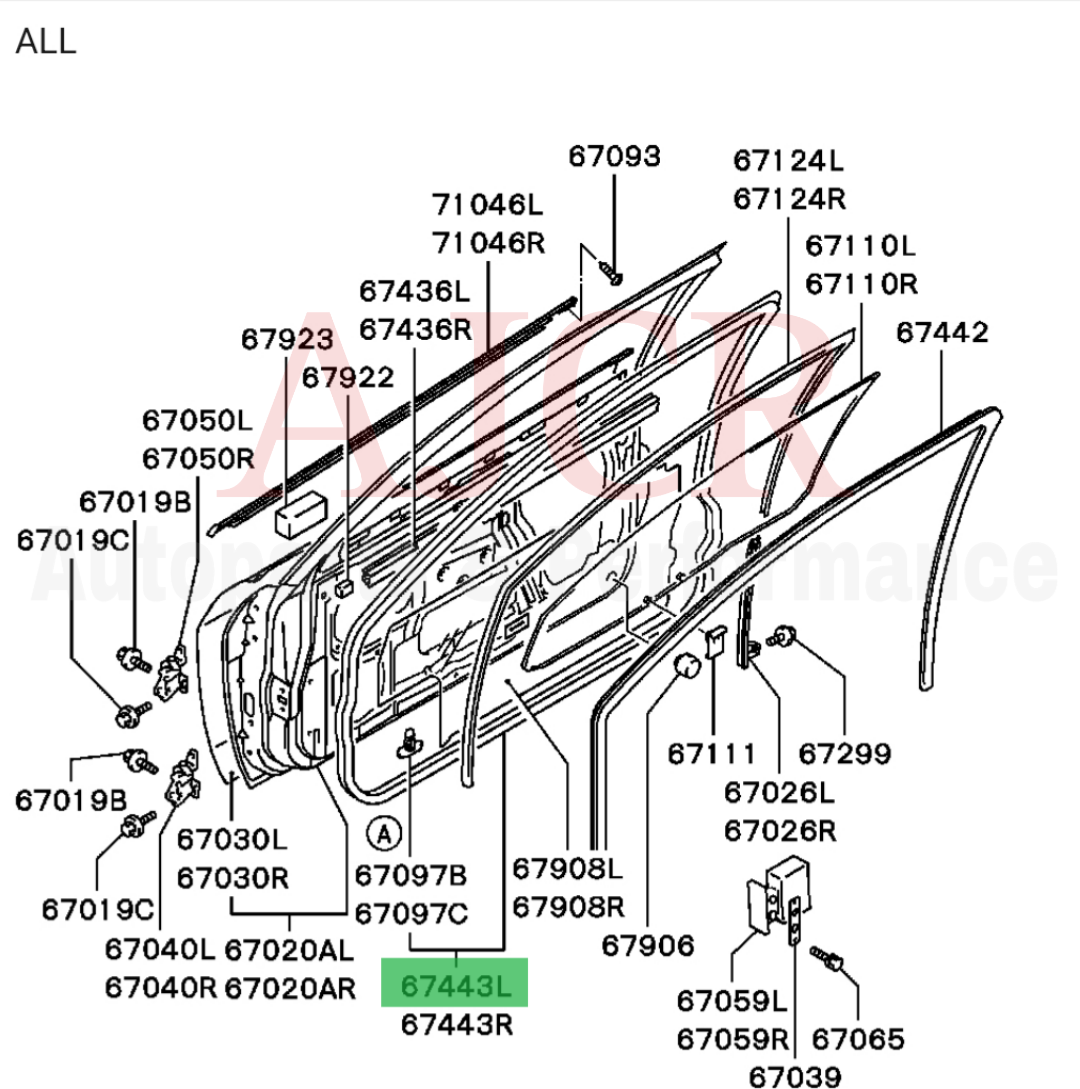 Mitsubishi Door Weatherstrip Seal Mirage/Cyborg 2drs