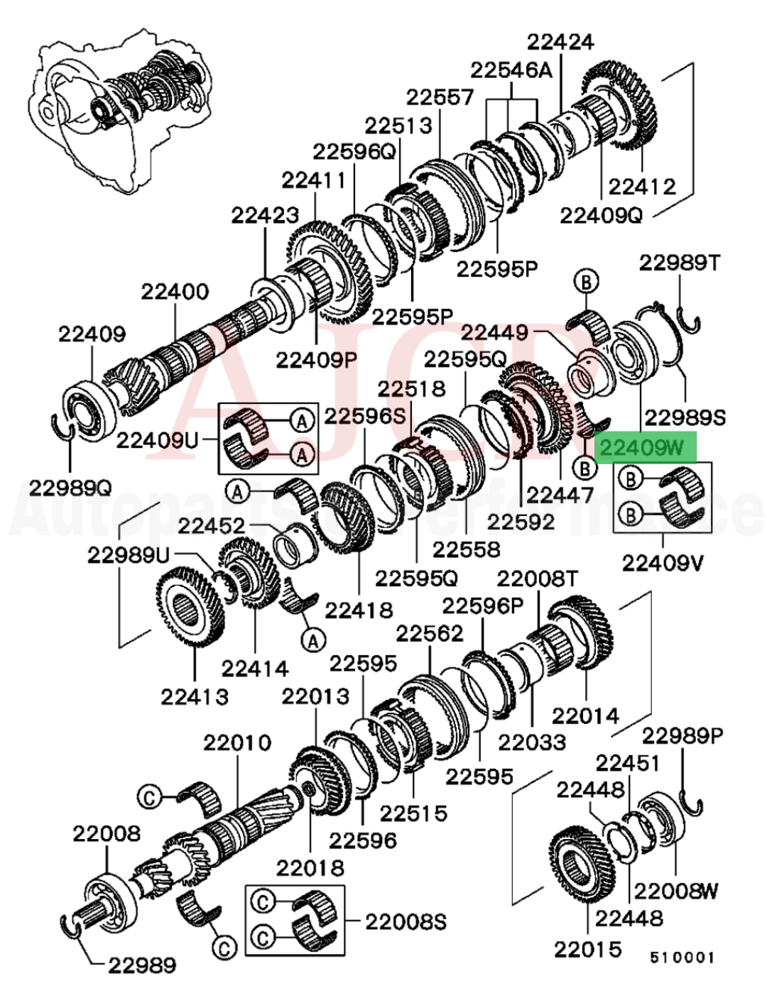 Mitsubishi Manual Transmission Bearings Mirage/Lancer/Eclipse (F5M42)