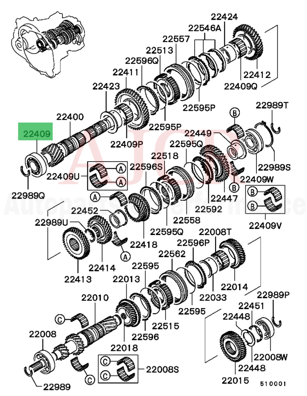 Mitsubishi Manual Transmission Bearings Mirage/Lancer/Eclipse (F5M42)
