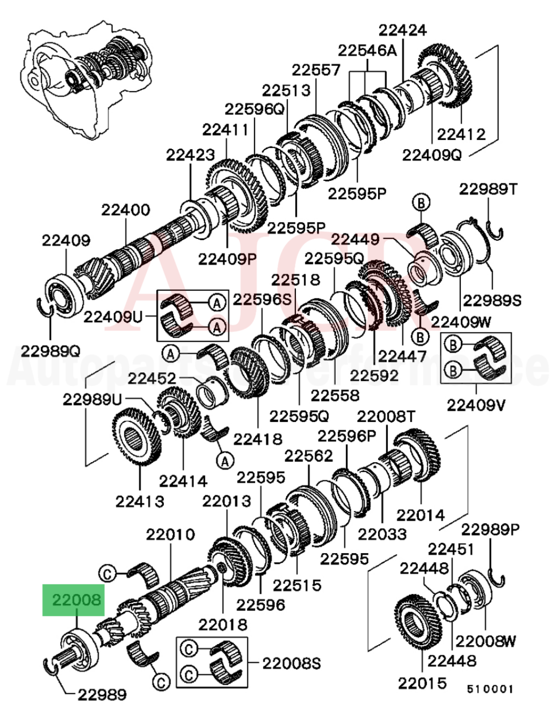 Mitsubishi Manual Transmission Bearings Mirage/Lancer/Eclipse (F5M42)
