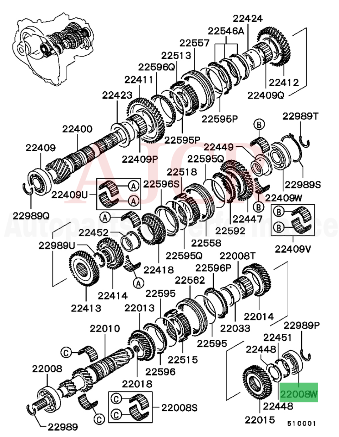 Mitsubishi Manual Transmission Bearings Mirage/Lancer/Eclipse (F5M42)