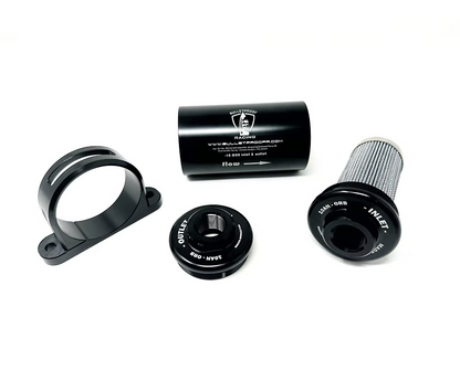 BPR billet inline fuel filter with 10 micron microglass filter element