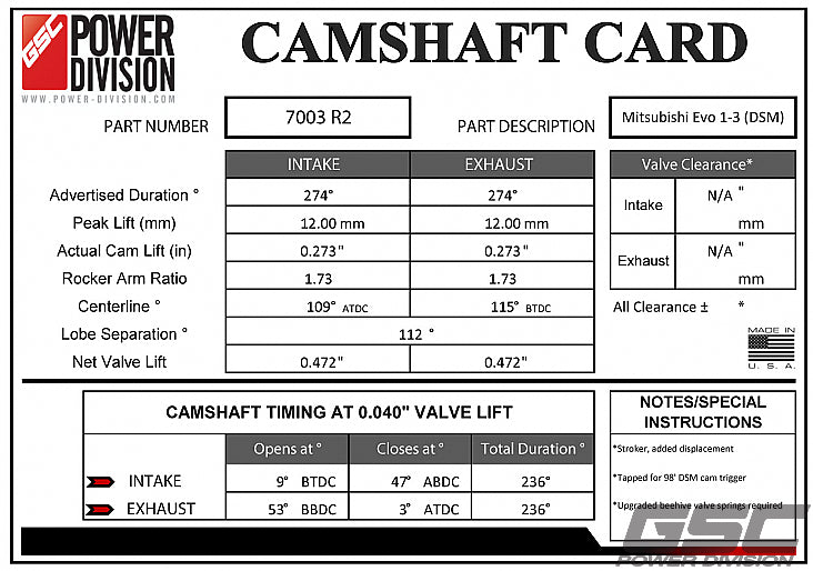 GSC Power-Division Billet Camshaft Evo 1-3/DSM/Galant VR-4
