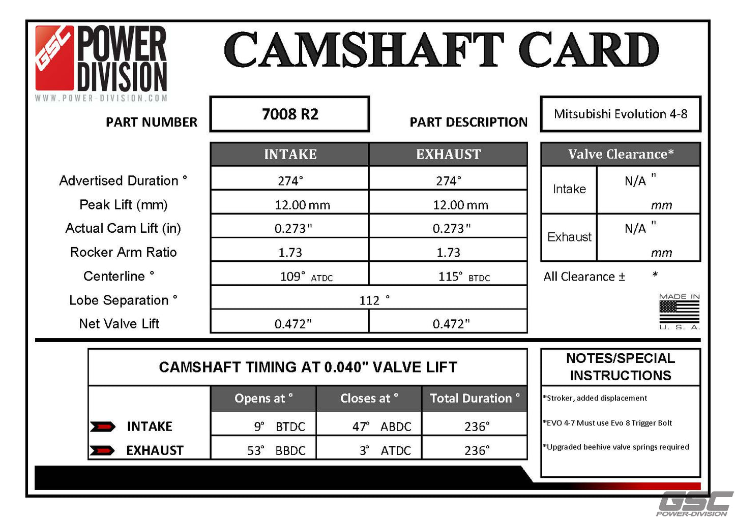 GSC Power-Division Billet Camshaft Evolution 4-8