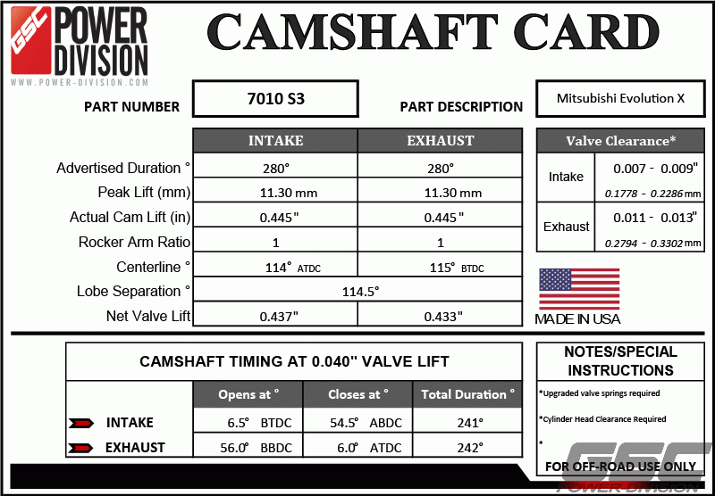 GSC Power-Division Billet Camshaft Evolution X