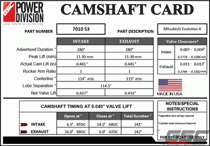 GSC Power-Division Billet Camshaft Evolution X