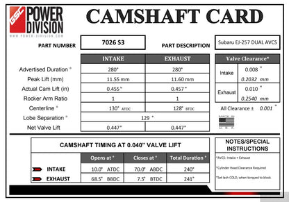 GSC Camshafts EJ257B Dual AVCS Impresa WRX STI 08-17