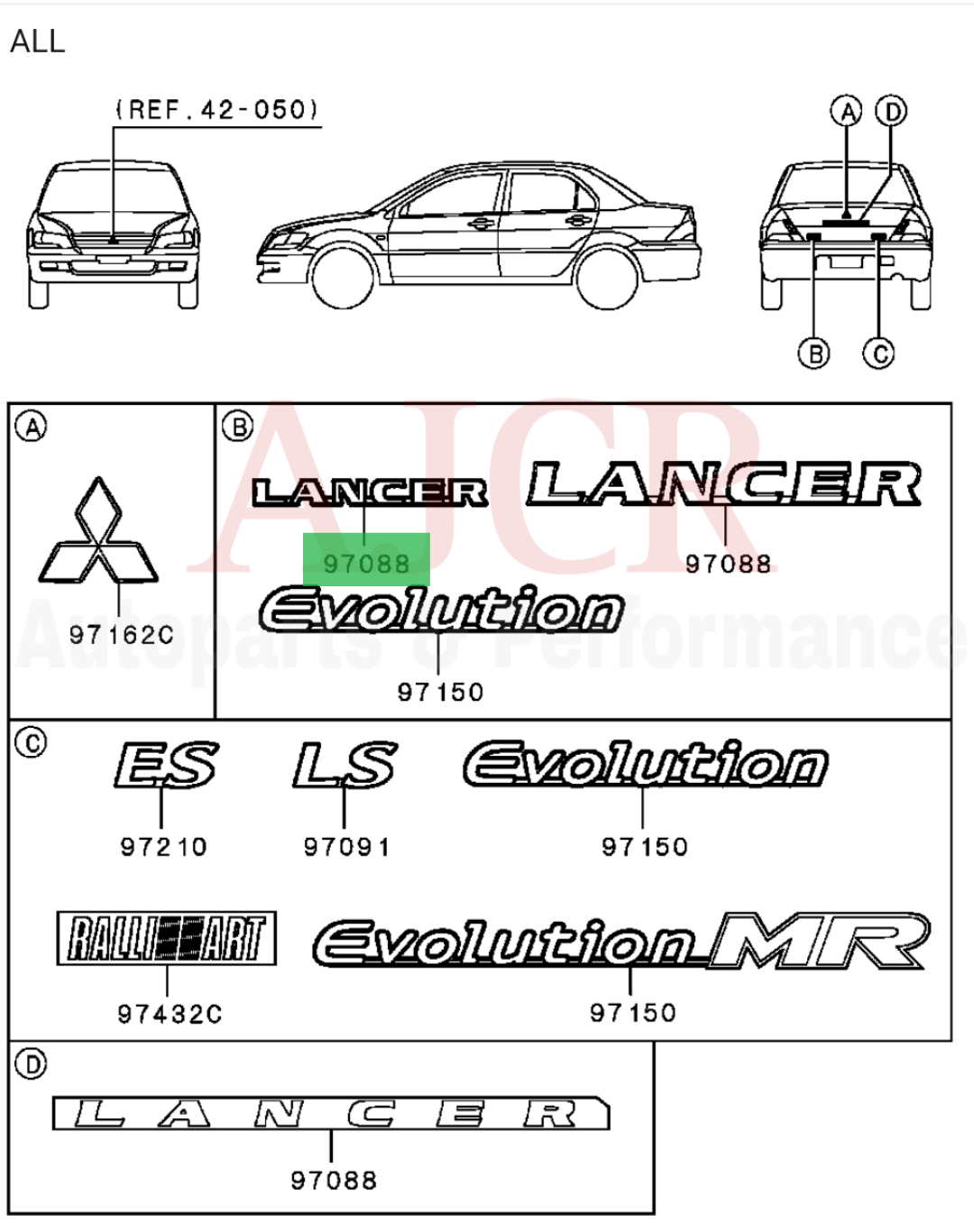 Mitsubishi Trunk JDM Black (LANCER) Emblem Evo 8/9 MR