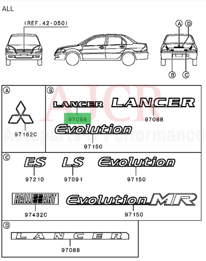 Mitsubishi Trunk JDM Black (LANCER) Emblem Evo 8/9 MR