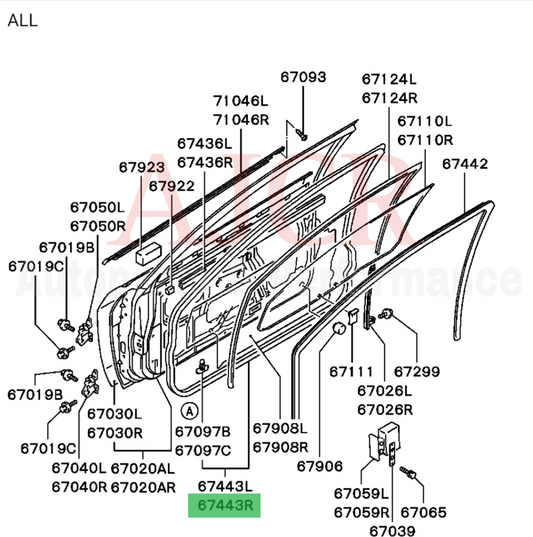 Mitsubishi Door Weatherstrip Seal Mirage/Cyborg 2drs