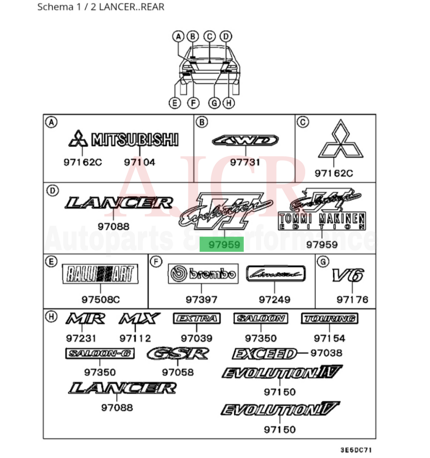 Mitsubishi Evolution VI Trunk Decal Evo 6