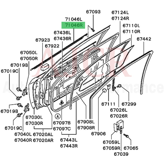 Mitsubishi Exterior door Weather strip Mirage 2drs 97-02