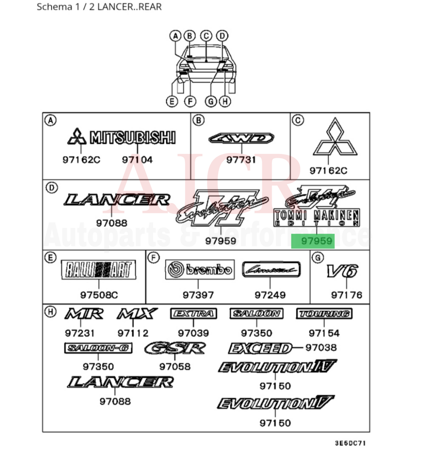 Mitsubishi (Evolution VI Tommi Makinen Edition) Trunk Decal Evo 6
