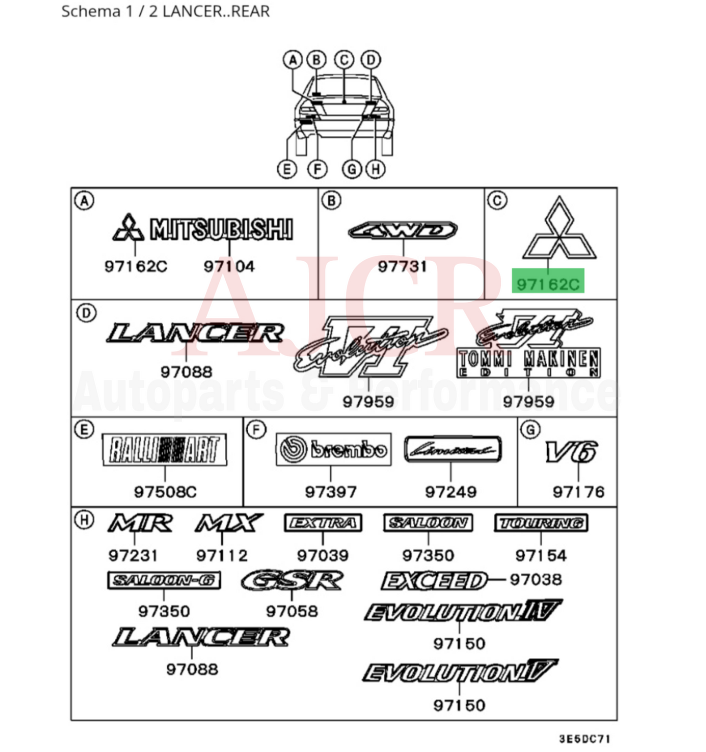 Mitsubishi (Logo) Trunk Emblem Evo 6