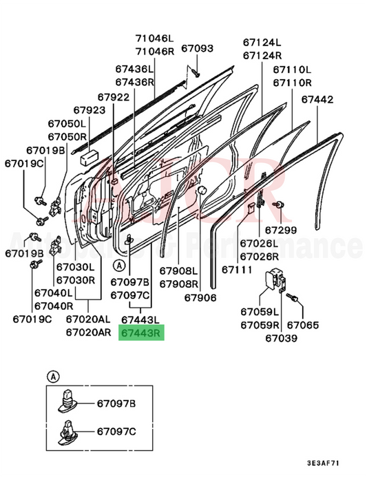Mitsubishi Door Weatherstrip Seal Evo 4-6 / Mirage 97-02 4Drs