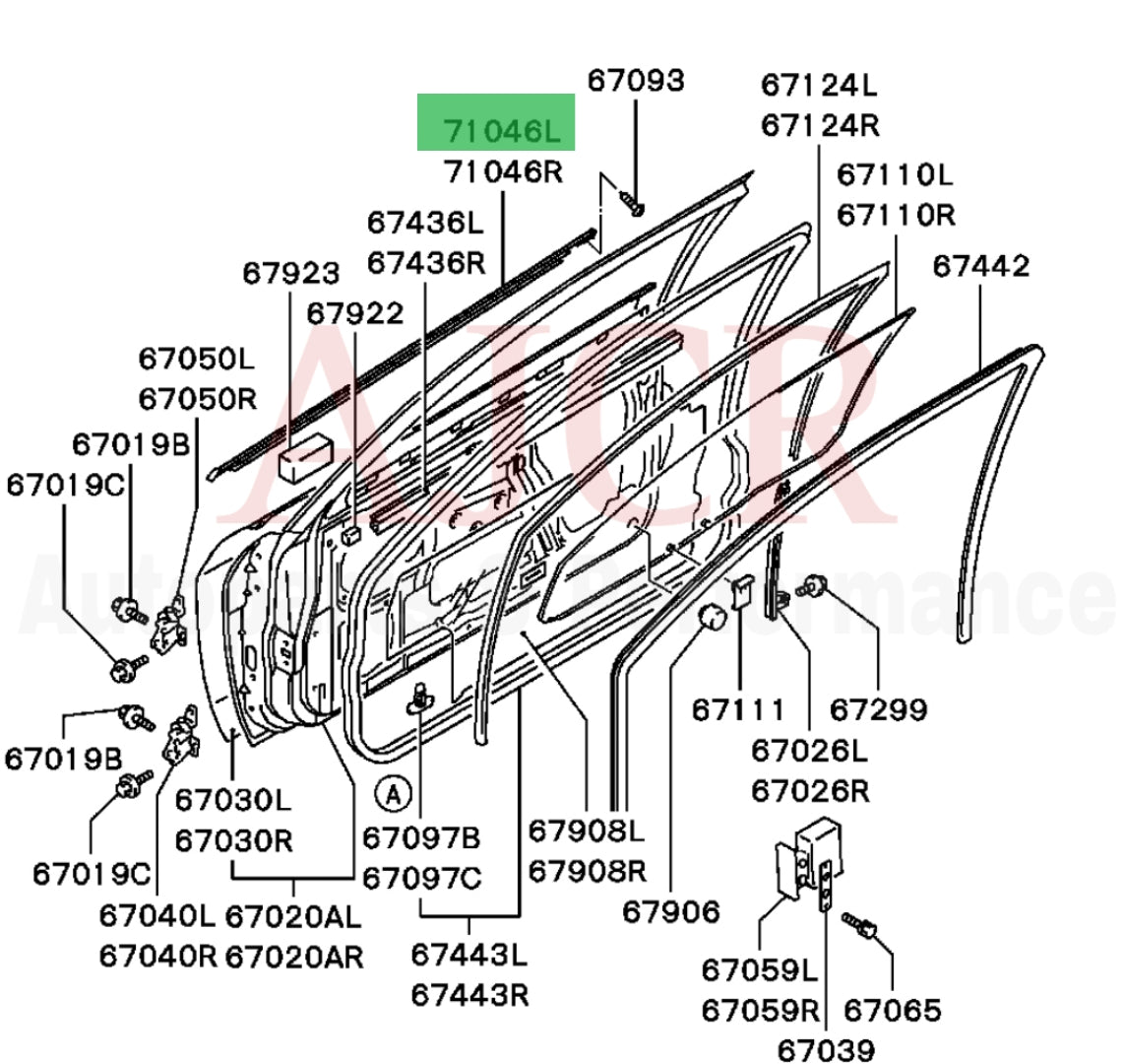 Mitsubishi Exterior door Weather strip Mirage 2drs 97-02