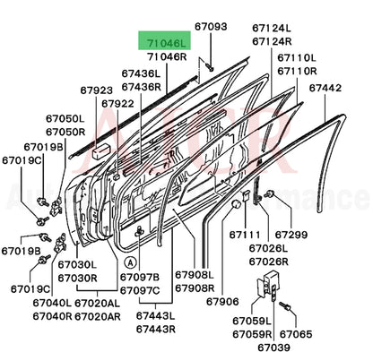 Mitsubishi Exterior door Weather strip Mirage 2drs 97-02